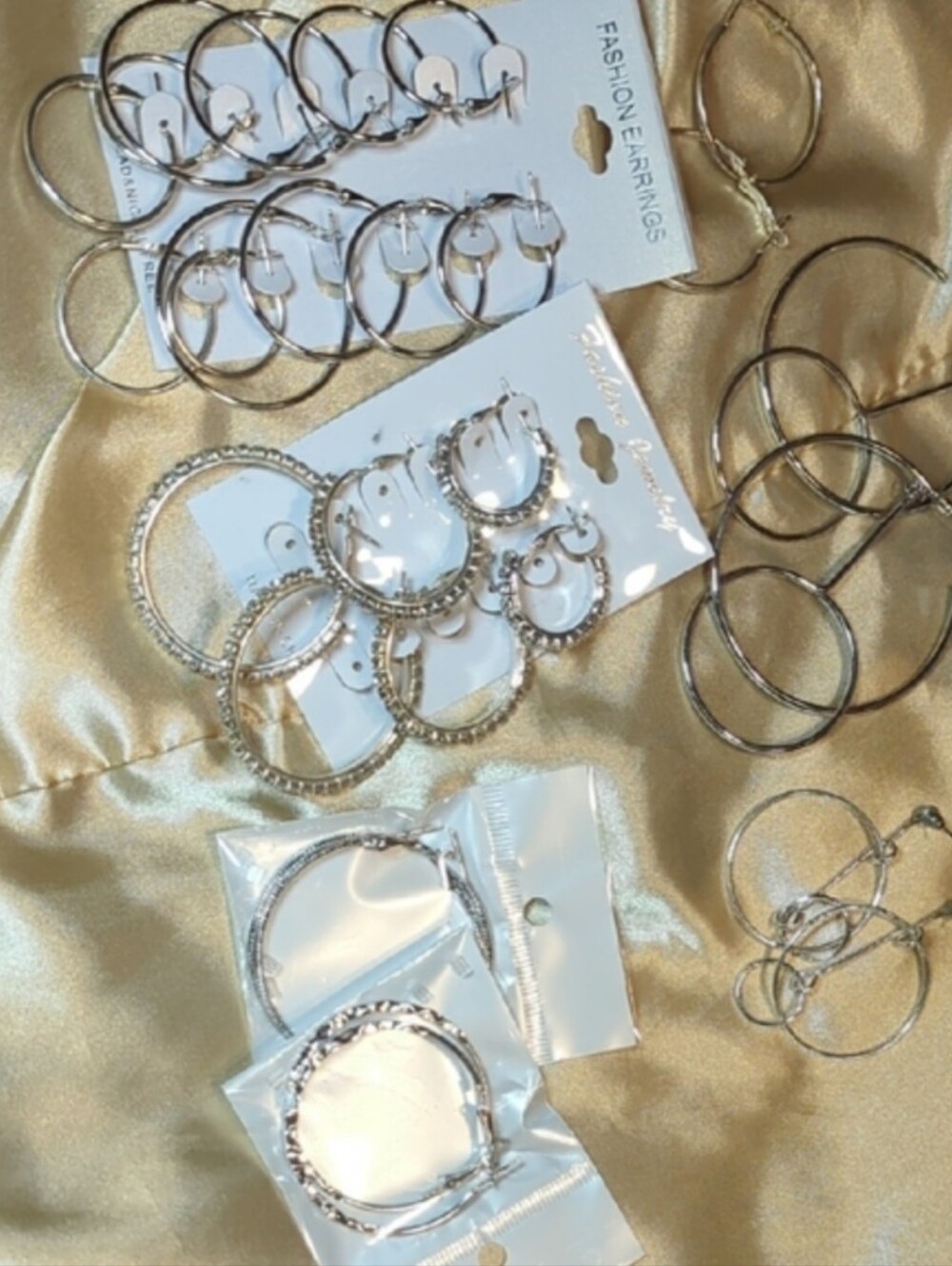 Silver Hoop Earrings Set